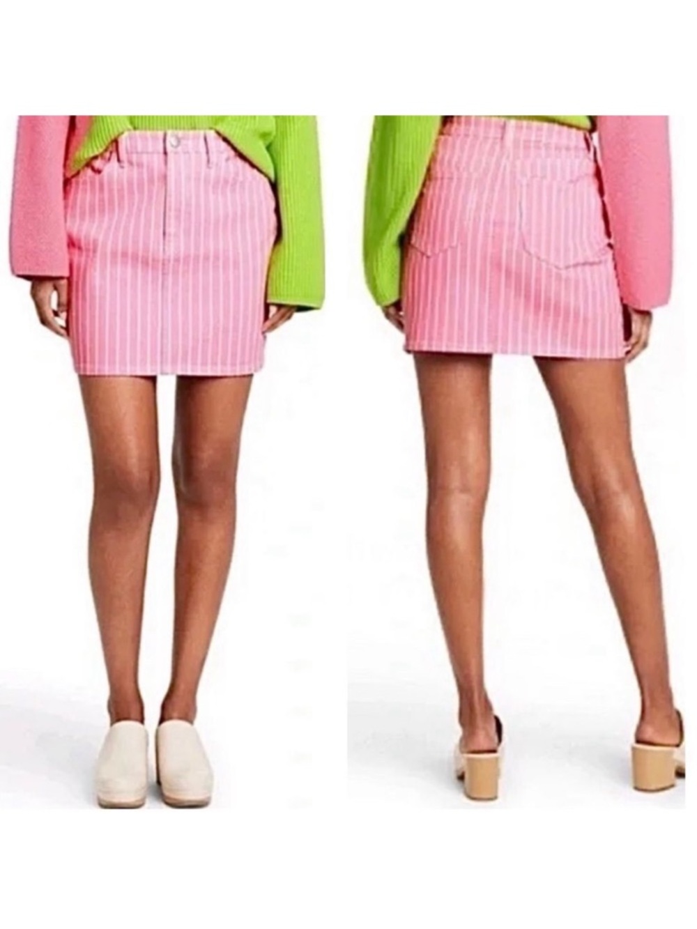 Victor Glemaud x Target Pink Pin Striped Denim Mini Jean Skirt Size 10 New